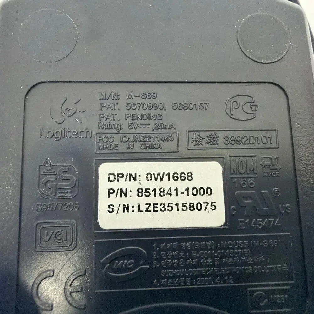 Dell Logitech M-S69 Wired PS/2 Mouse Black 0W1668